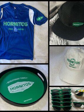 HUGE BUNDLE! Hornitos Tequila Swag - LA Dodgers Jersey, Tray, 2 Hats, 10 Sunglas